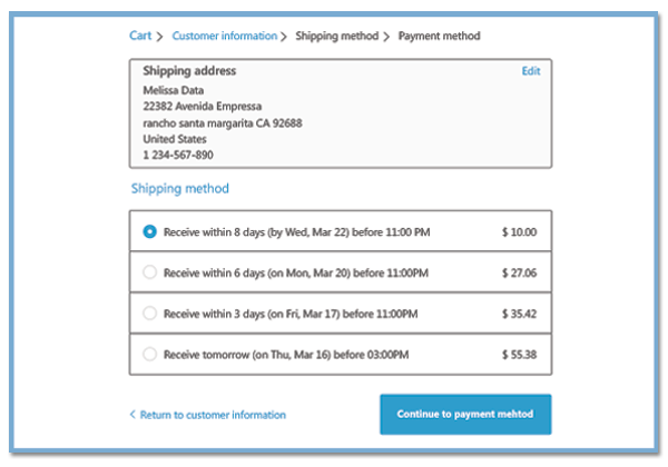 RealTime Shipping & Delivery Date Calculator Melissa