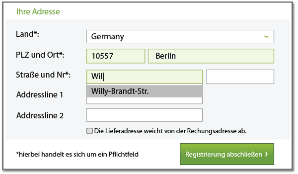 Mit der Adressen-Autovervollständigung wird die Adresseingabe um 50% beschleunigt