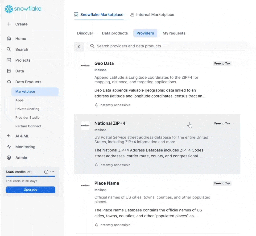 Find Melissa Data Enhancements on Snowflake Marketplace. Find Melissa Data Enhancements on Snowflake Marketplace.