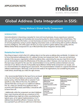 Global Address Data Integration in SSIS, a Melissa Whitepaper