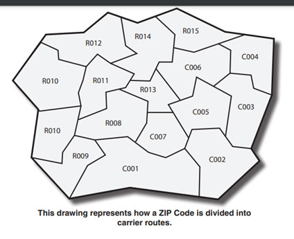 ZIP Code Divided by Carrier Routes